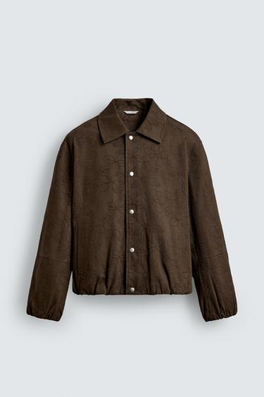 FLORAL JACQUARD JACKET - Chocolate by Zara - Image 7