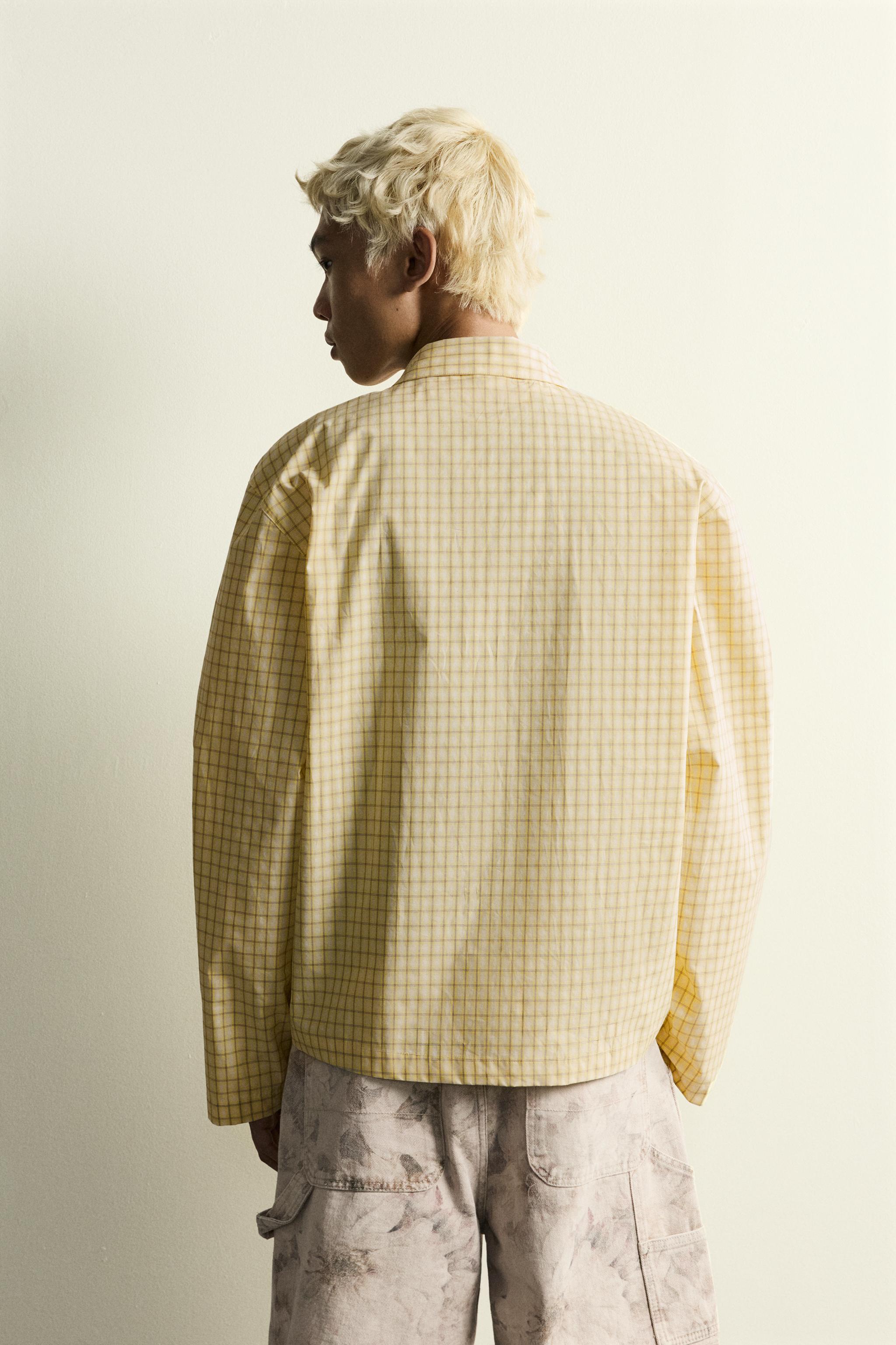 RELAXED FIT PLAID SHIRT WITH PRINTED TEXT - Yellow | ZARA United