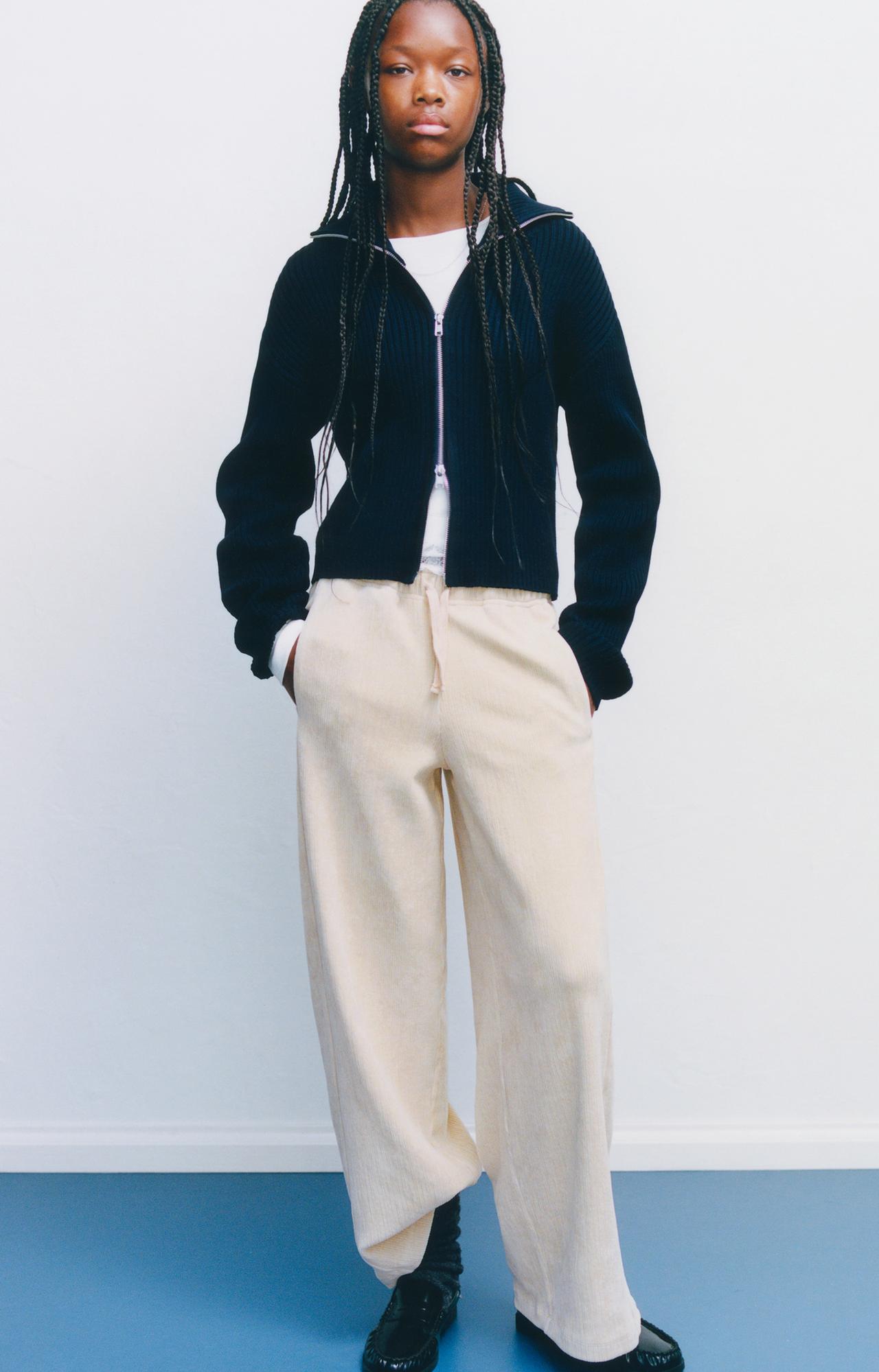 WIDE-LEG CORDUROY PANTS — Ecru