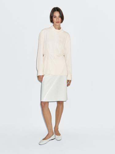 Zara Long sleeve blouse with drawstring detail - Ecru