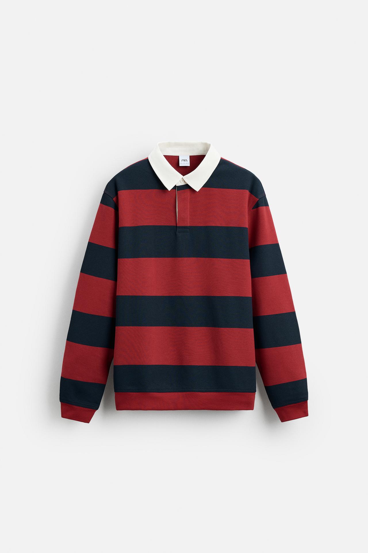 Zara POLO MAJICA SA KONTRASTNOM KRAGNOM – crvena / mornarsko plava