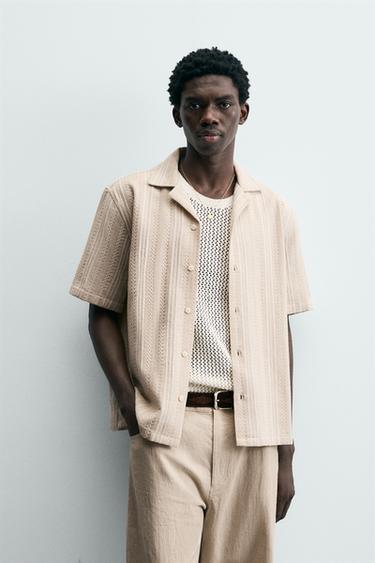 STRIPED TEXTURED SHIRT - Beige by Zara