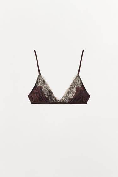 SILK AND LACE BRALETTE - Brown by Zara
