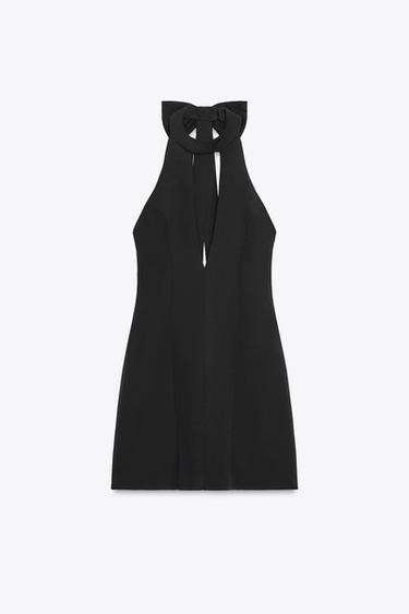 Zara HALTER BOW MINI DRESS - Black - Image 0