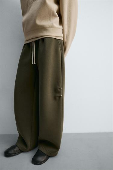 WIDE-LEG NEOPRENE-EFFECT TROUSERS WITH STUDS - Olive green by Zara - Image 4