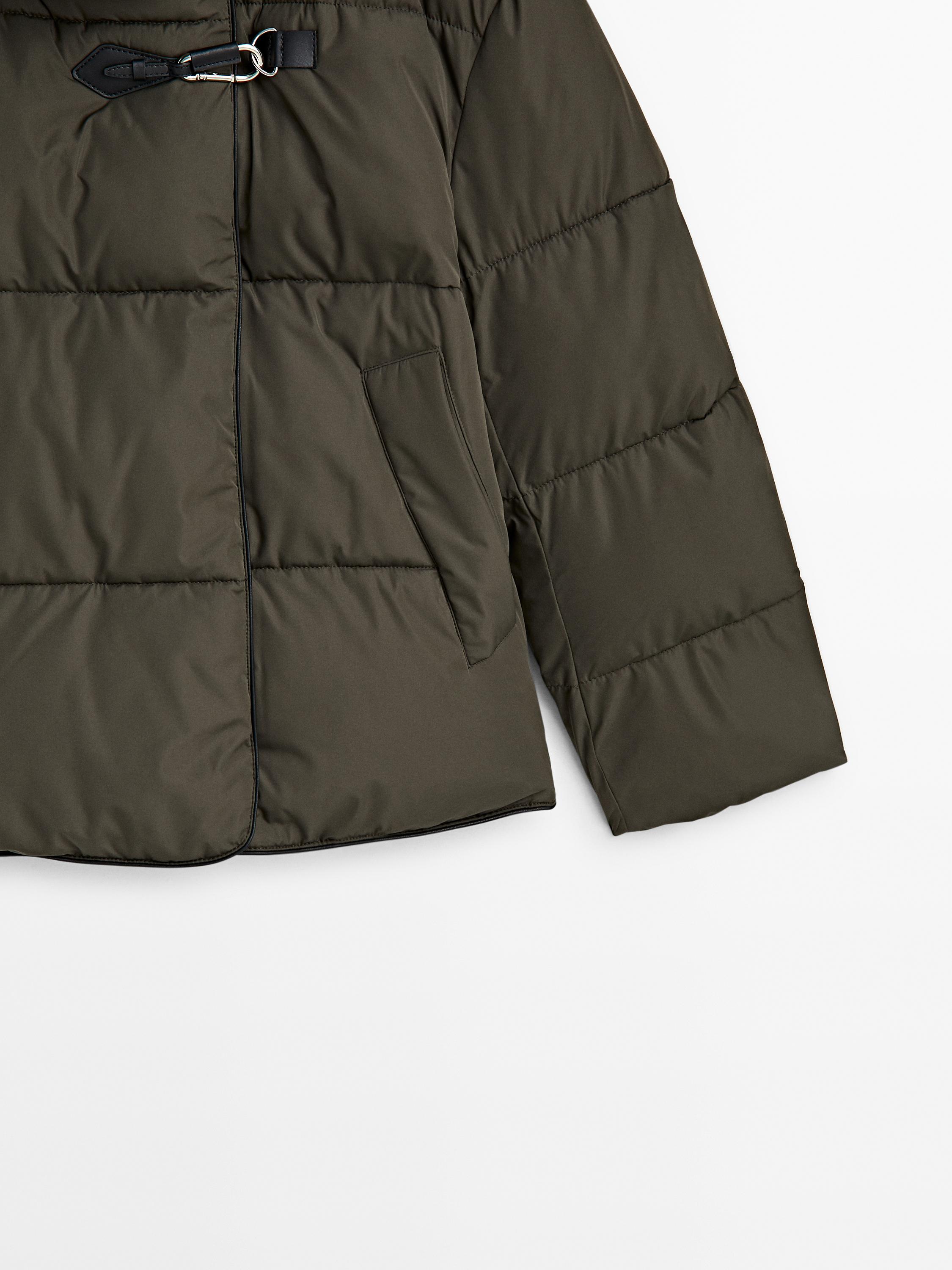 Puffer jacket with hook detail Khaki ZARA United States