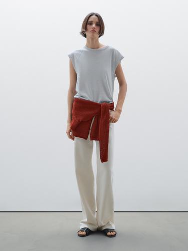 Zara 100% linen lightweight ribbed T-shirt - Sky blue