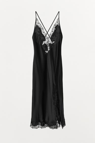 EMBROIDERED LACE SATIN DRESS - Black by Zara