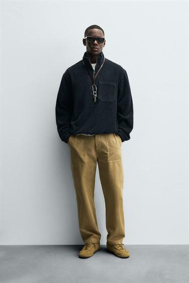 VESTE KANGOUROU TEXTURÉE - Bleu marine de Zara