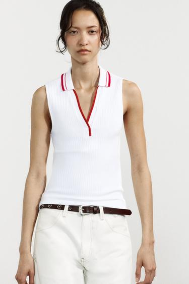 Zara RIBBED POLO - White