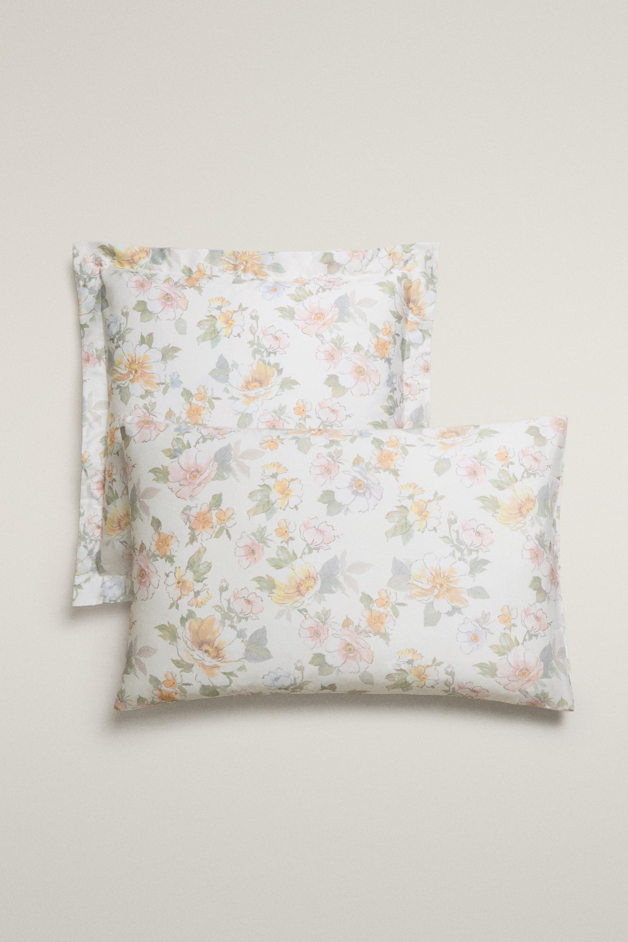 FLORAL SATEEN PILLOWCASE — Ecru