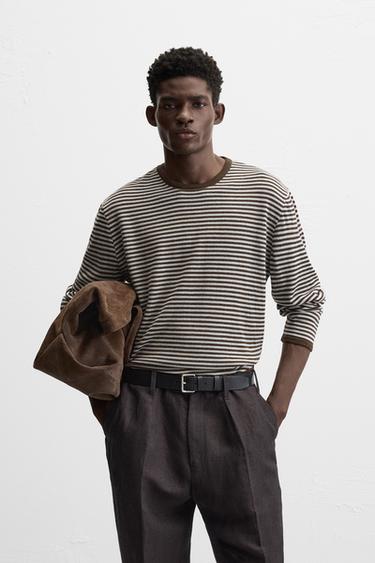 SUÉTER COM JACQUARD LISTRADO - Marrom da Zara