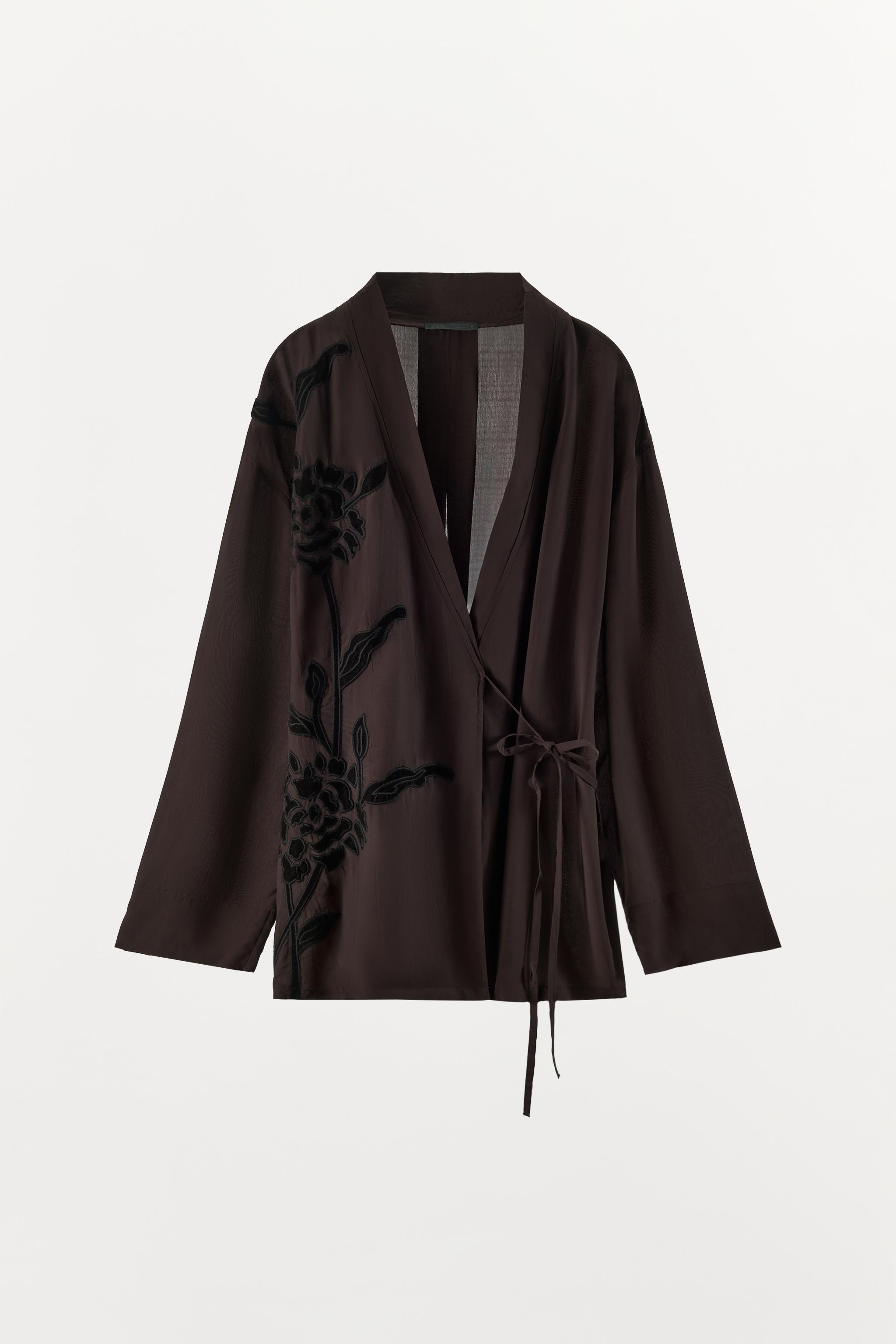 VELVET EMBROIDERY WRAP BLOUSE