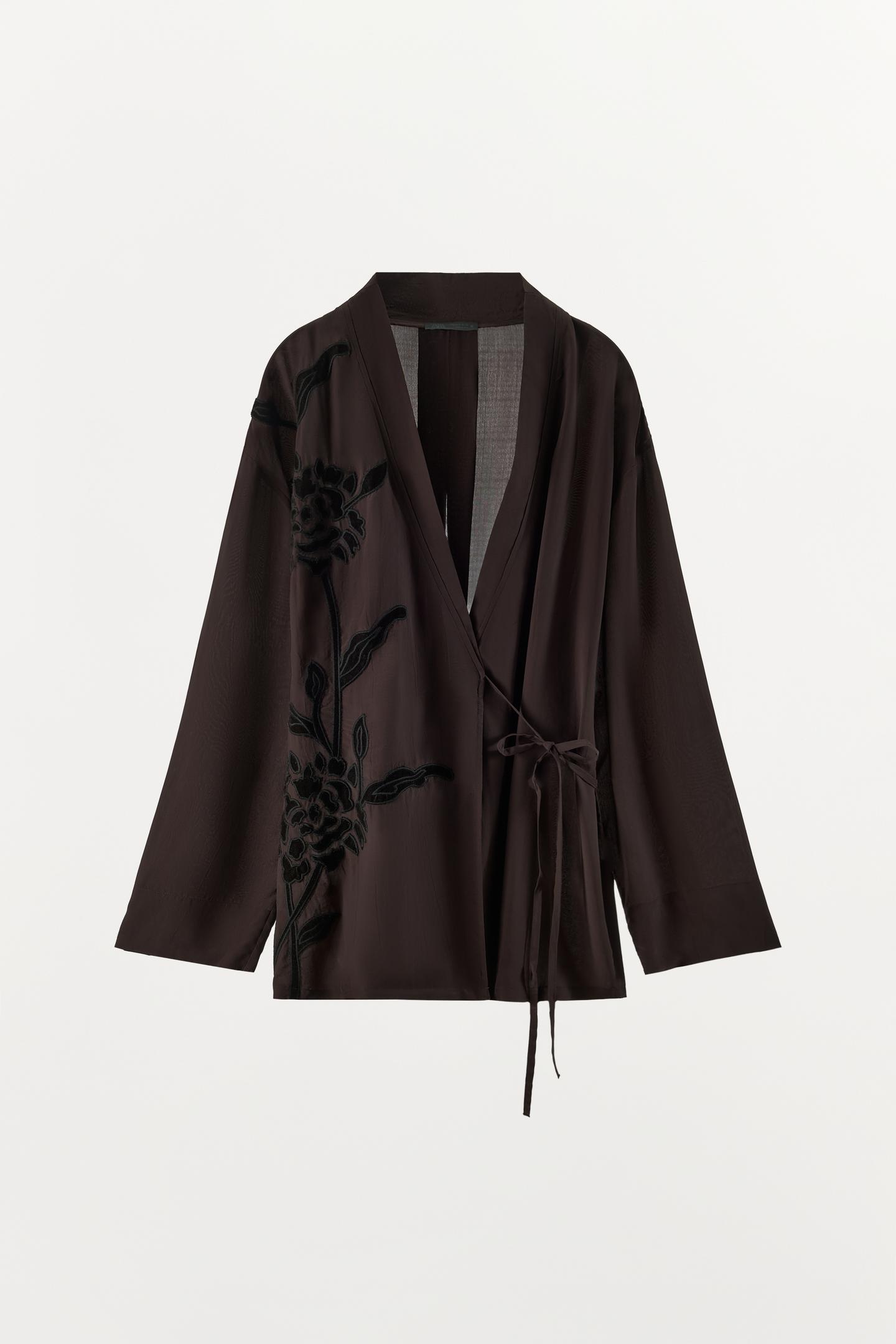 Женская блузка Zara Velvet Embroidery Wrap Blouse, цвет: Шоколадный — фото 8