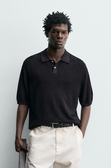 FLUID TEXTURED KNIT POLO SHIRT - Aubergine by Zara