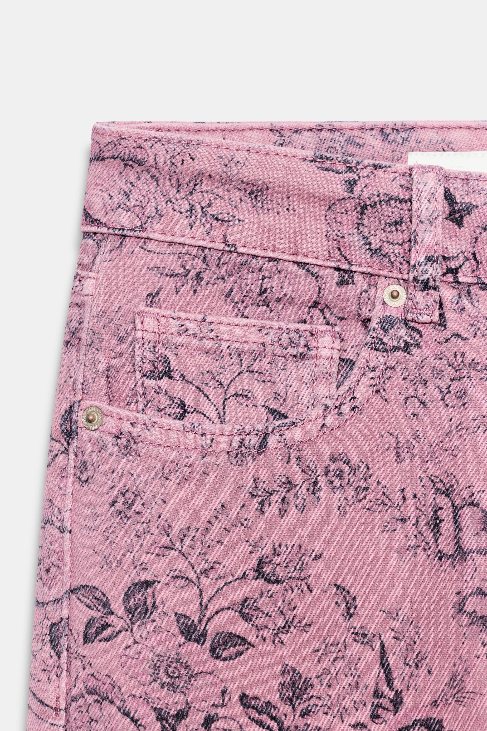 Женские джинсы Zara TRF LOW-RISE WIDE-LEG FLORAL JEANS — фото 8