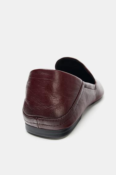 LEATHER LOAFERS WITH HIGH VAMP - Burgundy Red by Zara - Image 5