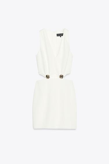 Zara CUT OUT MINI DRESS - Ecru