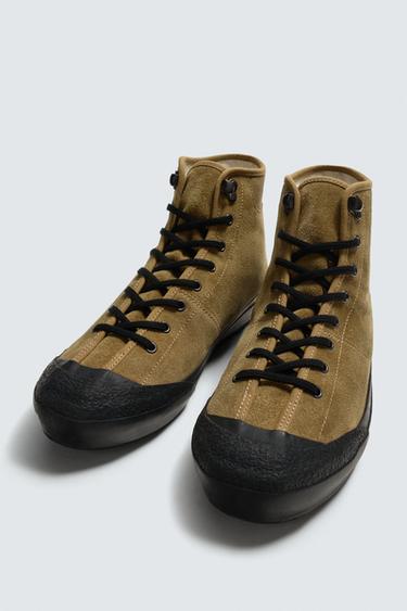 BASKETS BOTTINES EN CUIR - Marron camel de Zara - Image 4