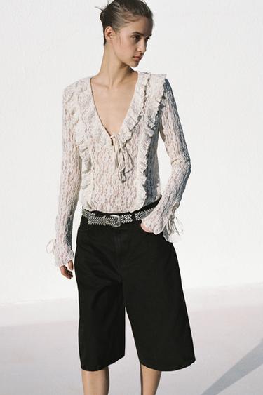 RUFFLED LACE TOP - Ecru by Zara