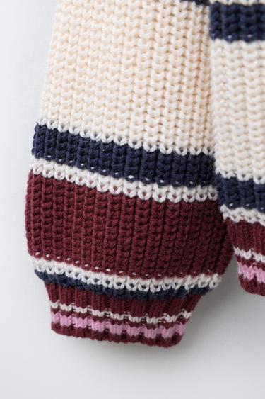STRIPED EMBROIDERED KNIT POLO SWEATER - Burgundy by Zara - Image 3