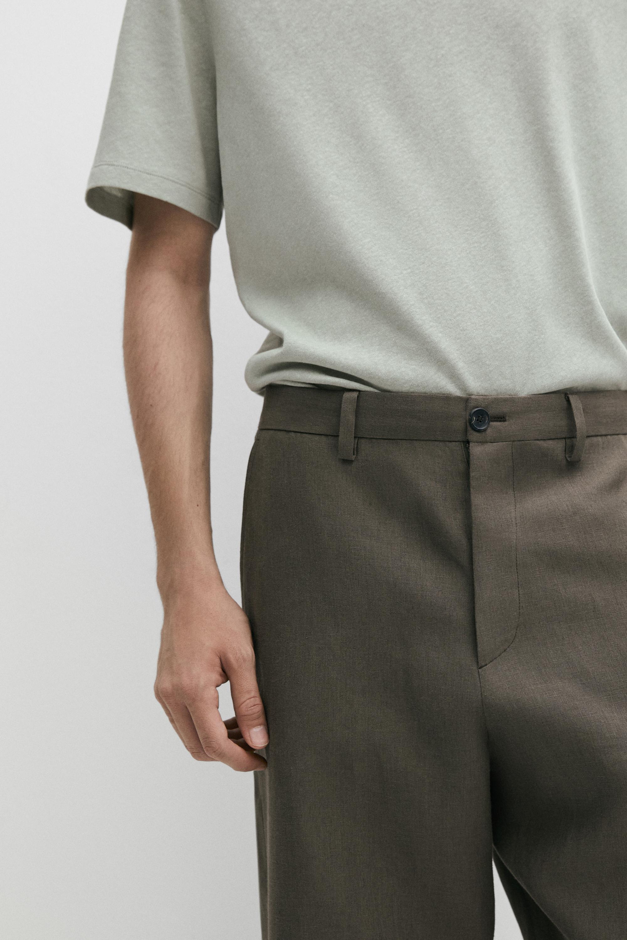 100% linen straight-leg trousers