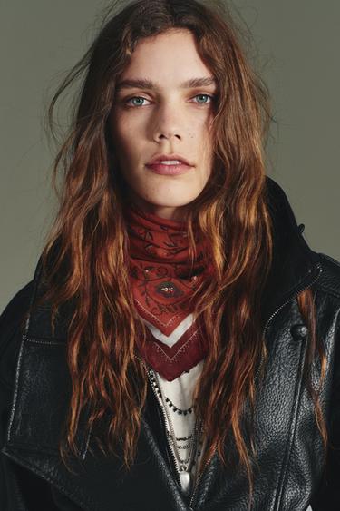 Zara EMBROIDERED PRINTED SCARF - Red