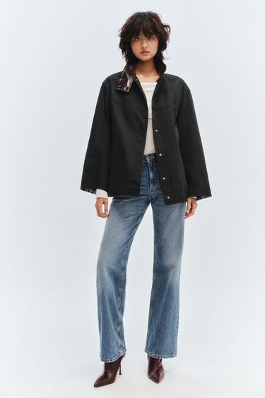 Zara ZW COLLECTION 對比色領外套 - 海藍色