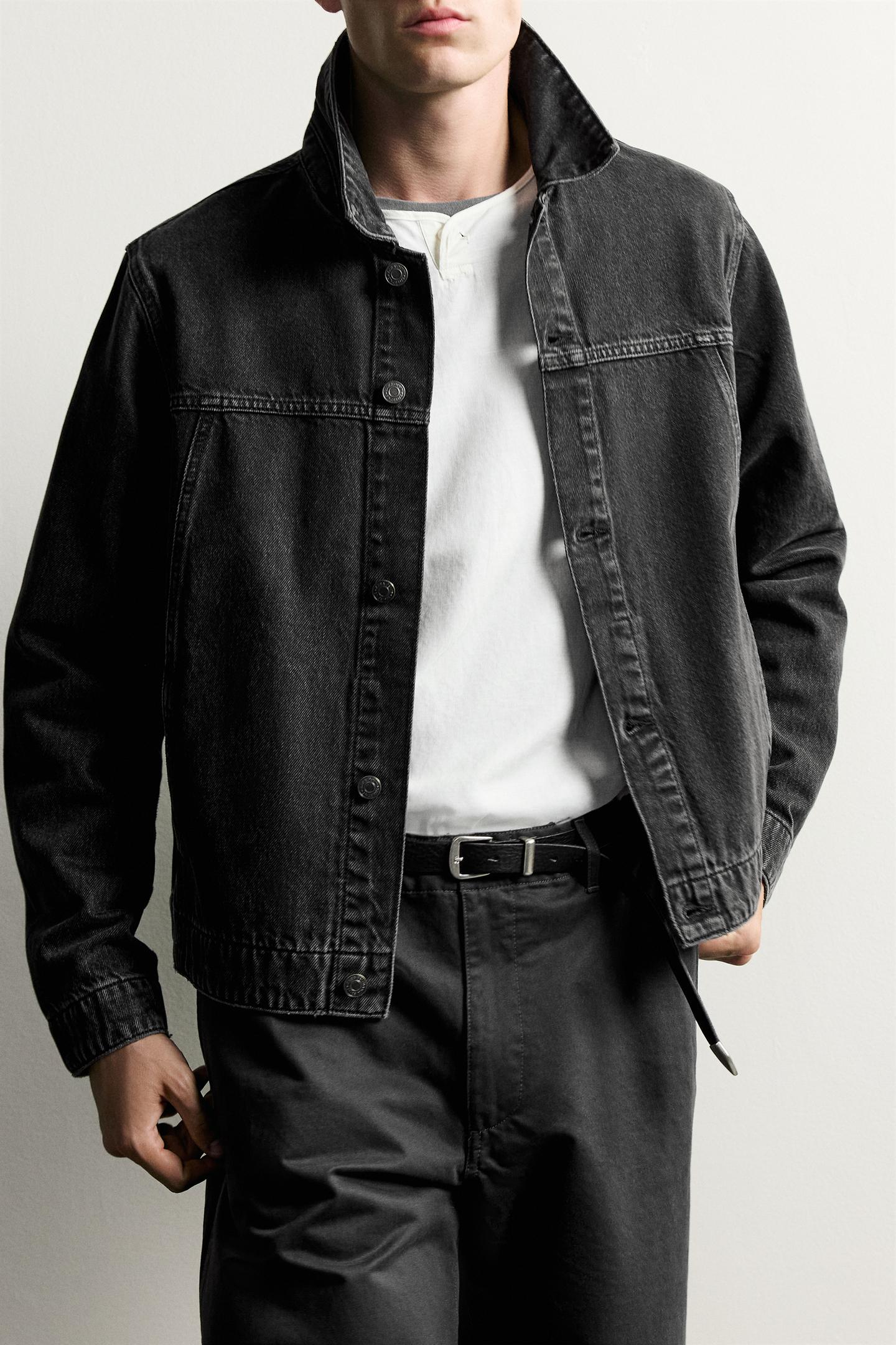 Мужская куртка Zara Basic Denim, цвет: Чёрный — фото 6