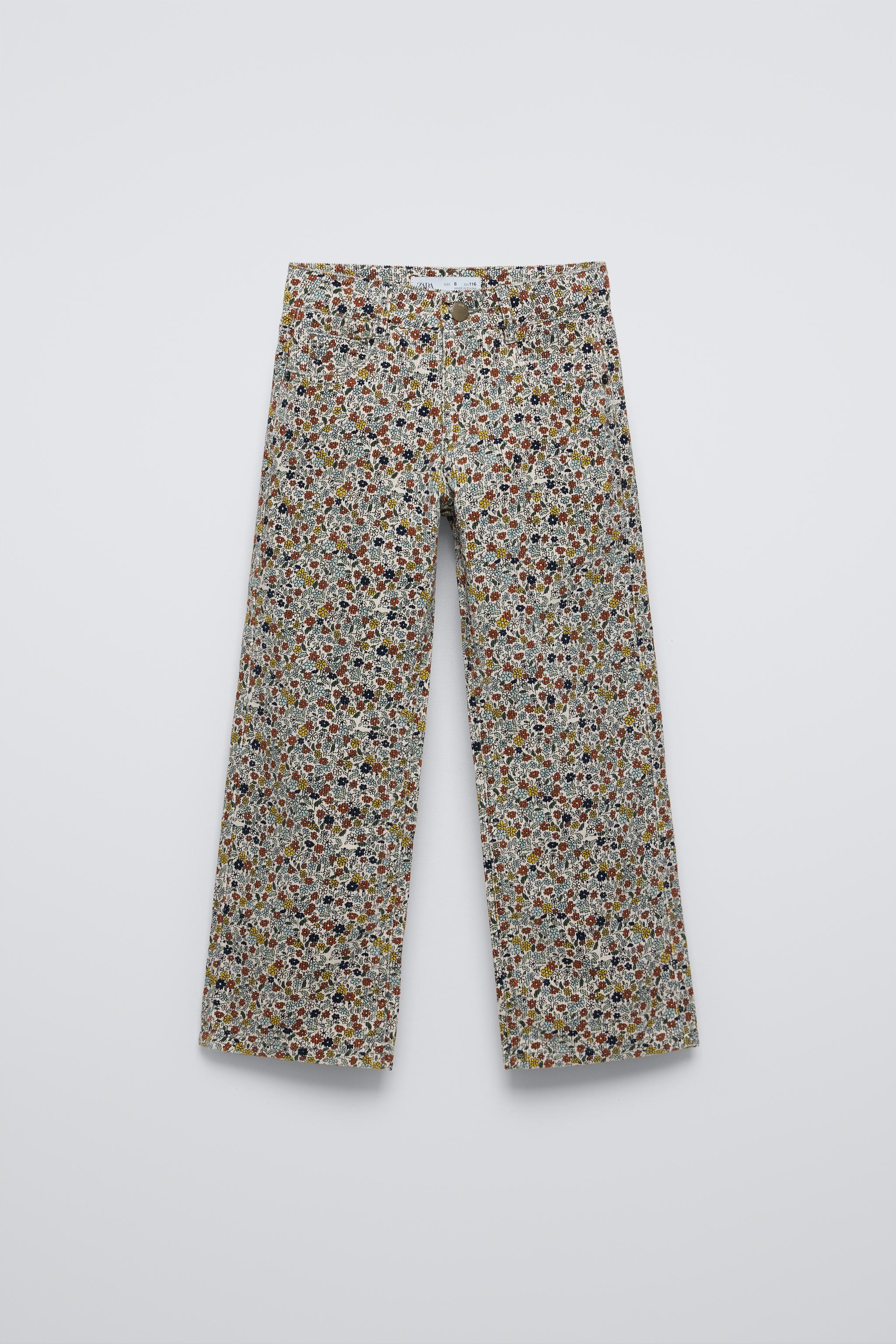 STRAIGHT LEG FLORAL NEEDLECORD TROUSERS Printed ZARA Spain