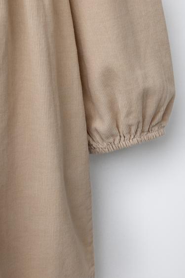 EMBROIDERED FLORAL CORDUROY DRESS - Beige by Zara - Image 3