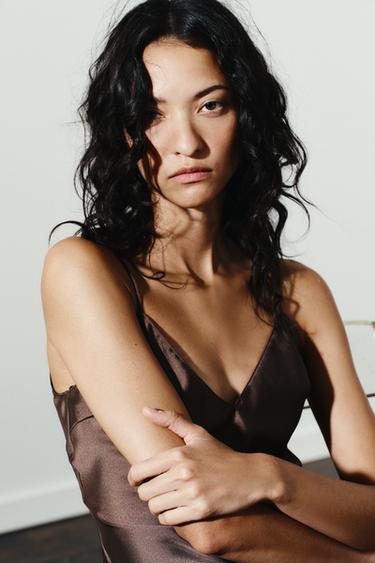 SATIN LACE DRESS - Chocolate by Zara - Image 4