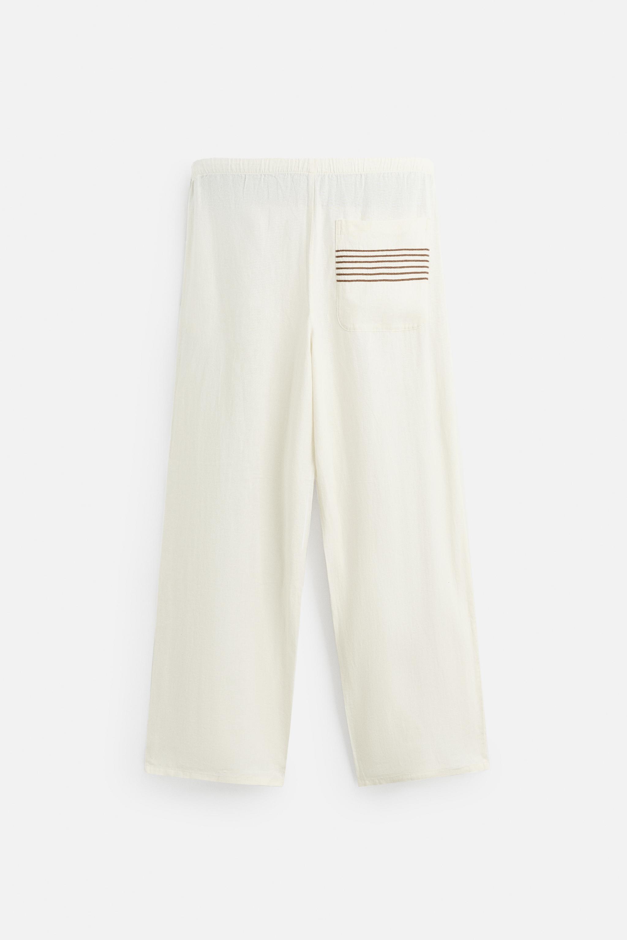 PANTALON 100 % LIN BRODÉ