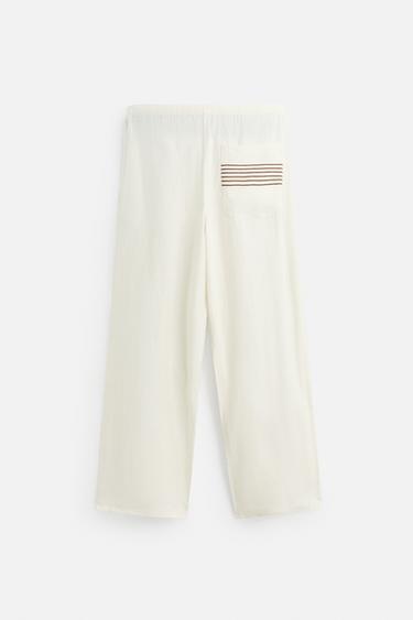 PANTALON 100 % LIN BRODÉ - Blanc cassé de Zara - Image 6