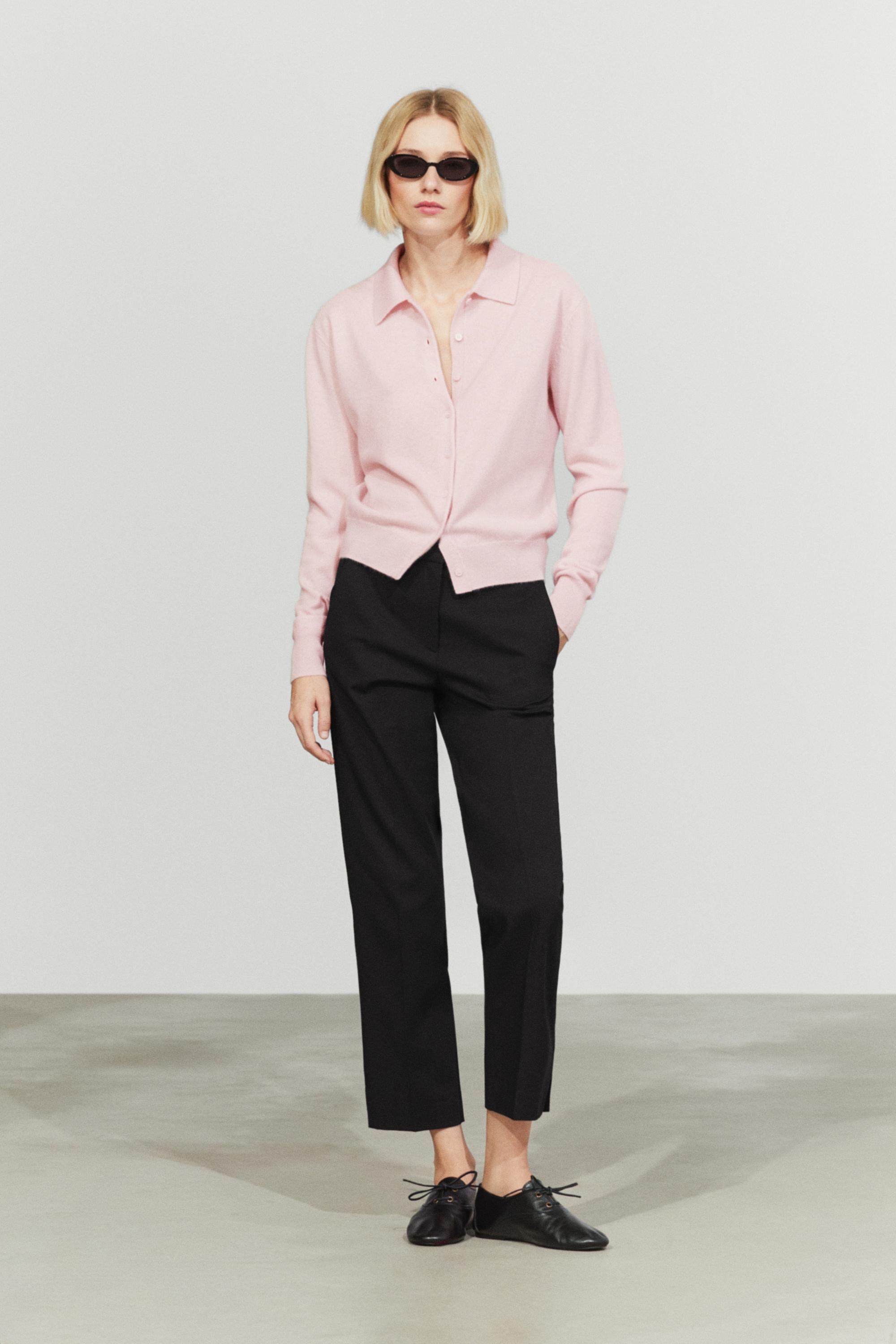 100% cashmere knit polo collar cardigan