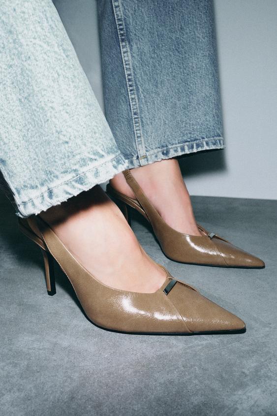 PATENT HEELS WITH METAL DETAIL - Taupe Grey by Zara - Image 0