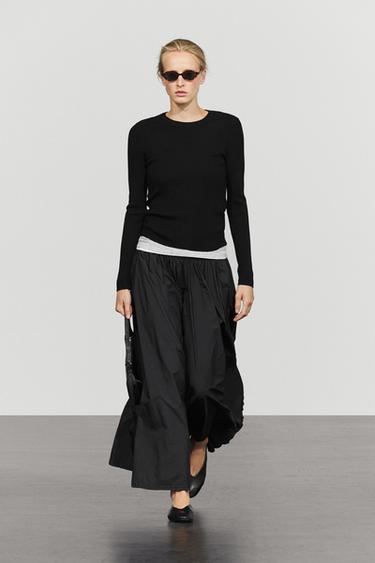 Zara Ribbed knit round neck sweater - Black - Image 0