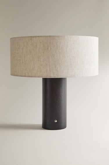 LARGE LINEN AND WOOD CORDLESS TABLE LAMP - Ecru by Zara - Image 0