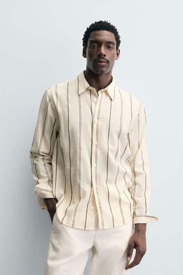 Zara STRIPED JACQUARD SHIRT - Olive green