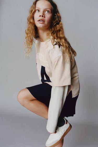 Zara 標語印花 T 恤 - 米色