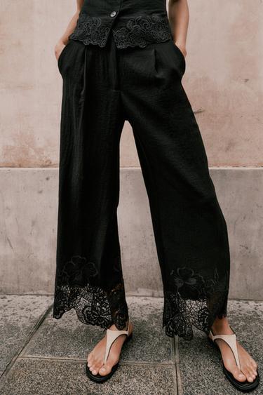 PANTALON JUPE-CULOTTE BAS BRODÉS - Noir de Zara - Image 2