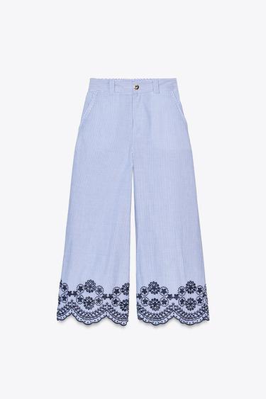 EMBROIDERED STRIPED CULOTTES - Blue / Indigo by Zara