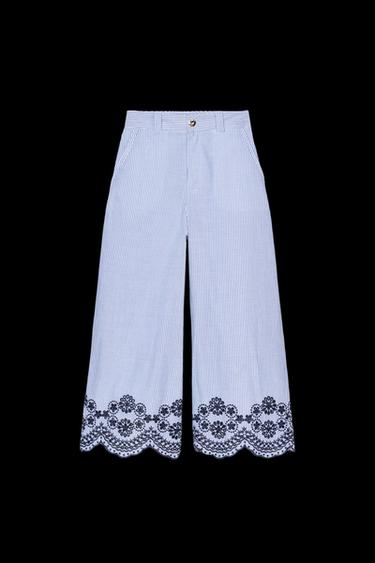 EMBROIDERED STRIPED CULOTTES - Blue / Indigo by Zara - Image 0