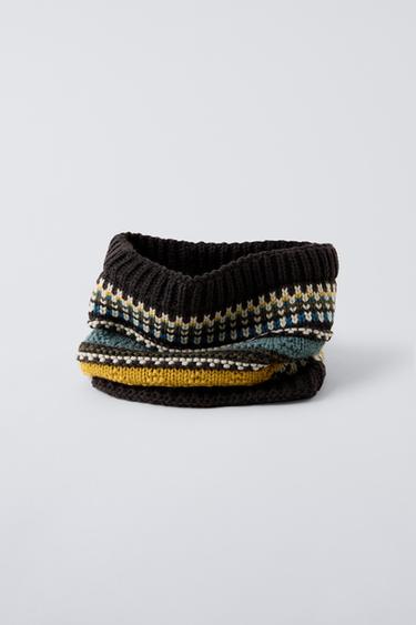 Zara JACQUARD KNIT INFINITY SCARF - Gray