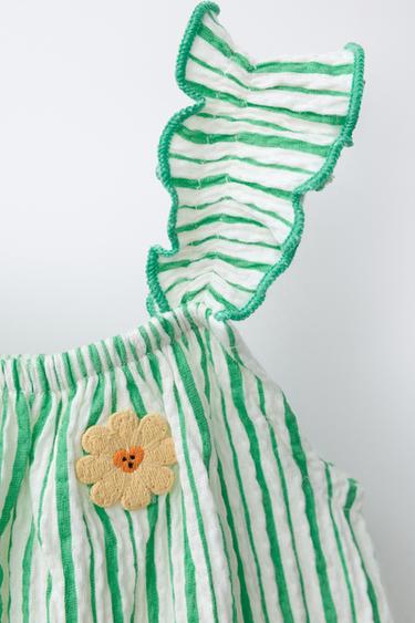 TEXTURED STRIPED FLOWER PATCH T-SHIRT - Green by Zara - Image 2