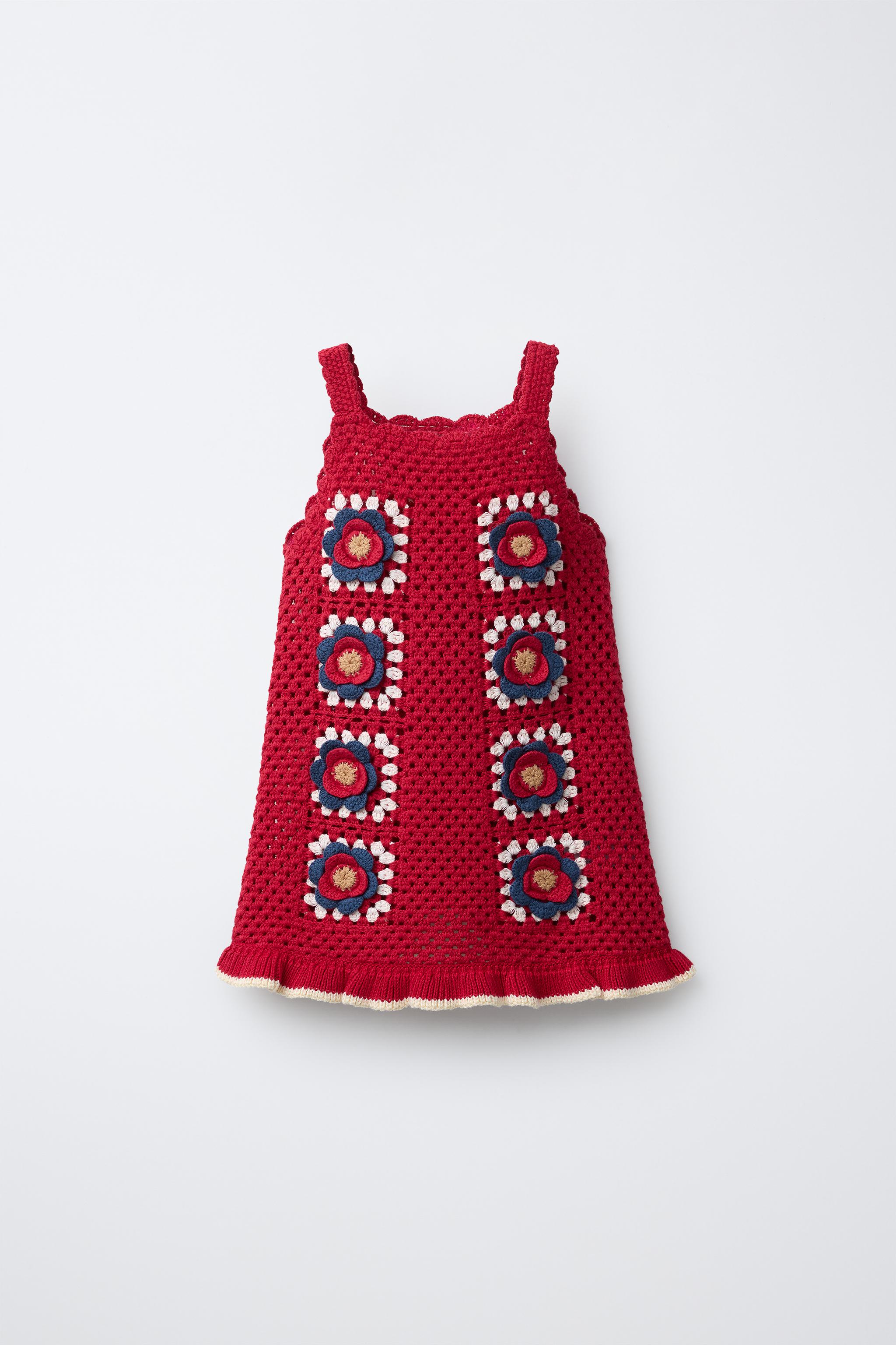 クロシェ編みフラワーニットワンピース - レッド | ZARA Japan / 日本
