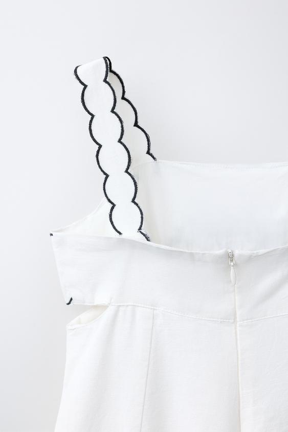 zara white embroidered jumpsuit dress Zara - Embroidered Cut-Out Cotton Linen Jumpsuit - Ecru / Black - 13-14 Years (64,6 Inches)