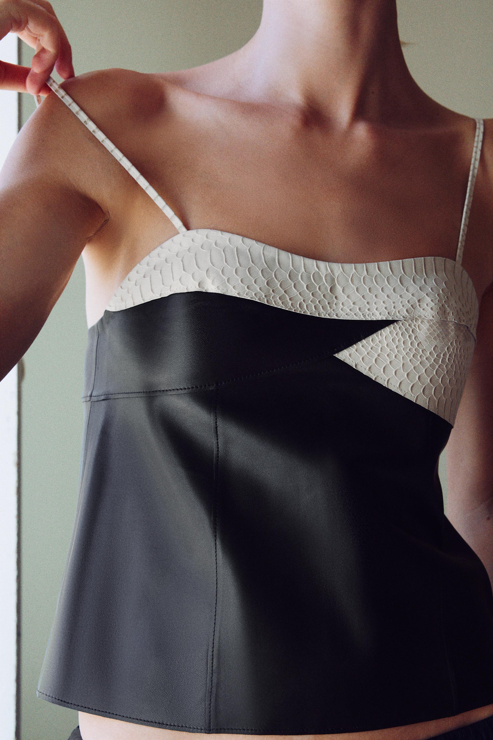 100% LEATHER MIXED-MATERIAL TOP