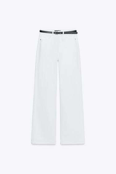 Zara Z1975 系列高腰直筒加長版牛仔褲 - 白色