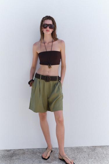 BERMUDA PINZAS CINTURÓN - Khaki de Zara - Imagen 0